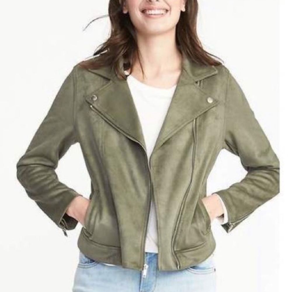 Old Navy Asymmetrical Olive Green Moto Jacket